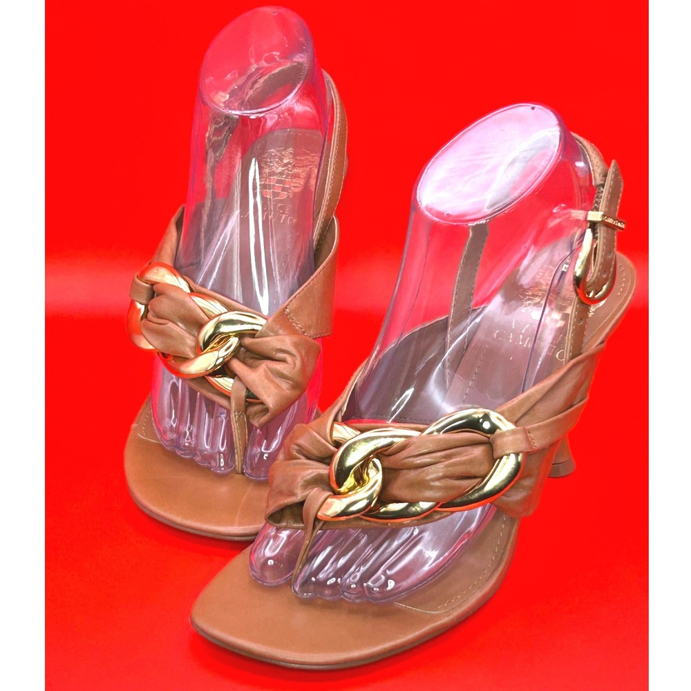 Vince Camuto Melzie Women's Chained Stiletto Thong Slingback Cognac 7.5